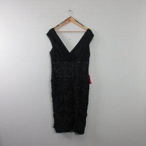 Tadashi Collection Silk Dress 16 Black Beaded Bodycon Elegant Luxury Formal 496